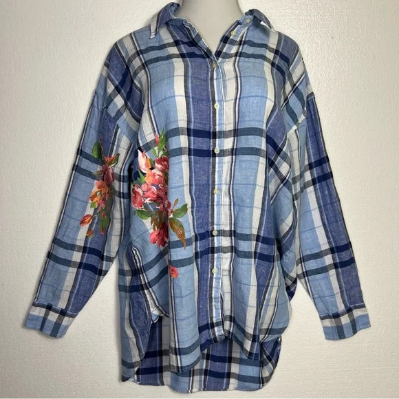 LAUREN RALPH LAUREN Floral & Plaid Linen Shirt size XXL great condition - Picture 2 of 7